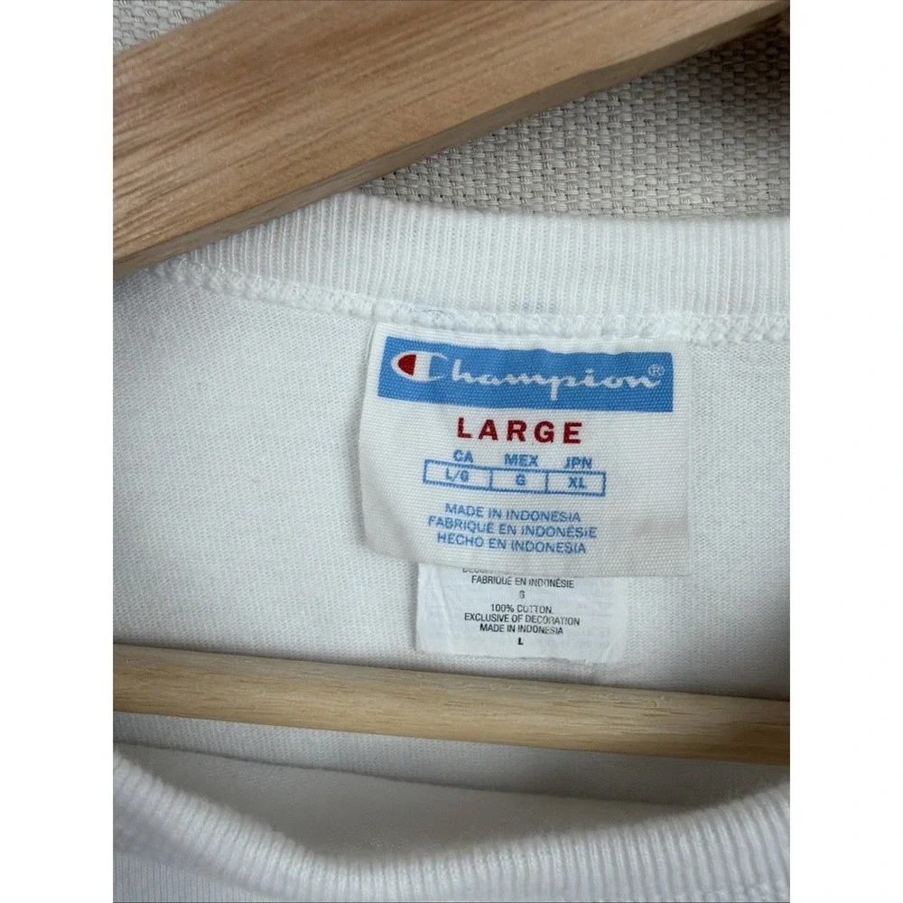 Champion T-Shirt Men's Short Sleeve Spell Out Wrap Around Size L Logo Athletic - Picture 9 of 12